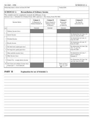 NJ-1065 Schedule A Form