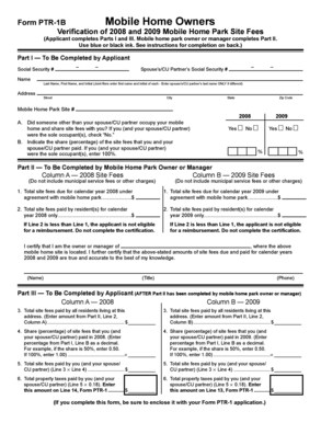 Mobile Home Park Site Fees Verification Form PTR-1B