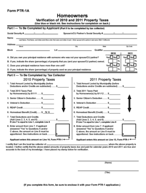 Form PTR-1A Property Tax Verification