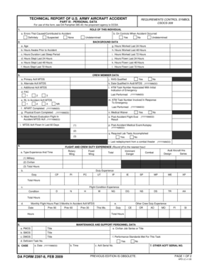 TECHNICAL REPORT OF US ARMY AIRCRAFT ACCIDENT, PART IX - PERSONAL DATA. DA FORM 2397-8, FEB 2009 - armypubs army