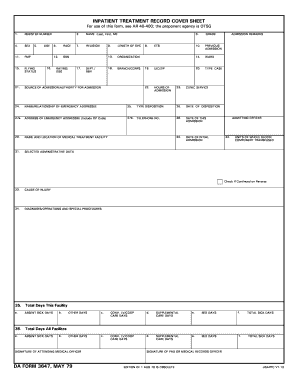 Inpatient Treatment Record Cover Sheet
