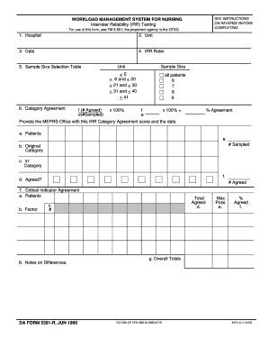 WORKLOAD MANAGEMENT SYSTEM FOR NURSING. DA FORM 5391-R, JUN 1990 - armypubs army