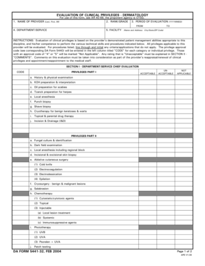Evaluation of Clinical Privileges - Dermatology
