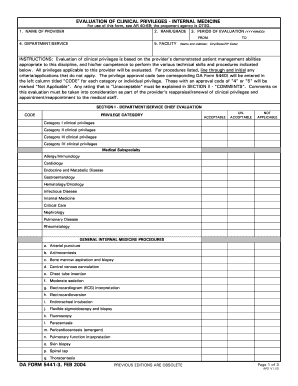 Evaluation of Clinical Privileges - Internal Medicine