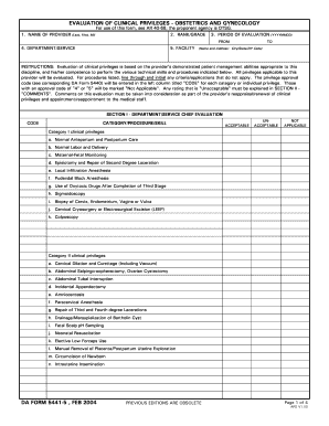 Clinical Privileges Evaluation Form - Obstetrics and Gynecology
