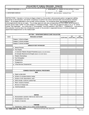Evaluation of Clinical Privileges - Podiatry