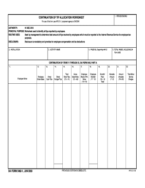 DA Form 5462 Tip Allocation Worksheet