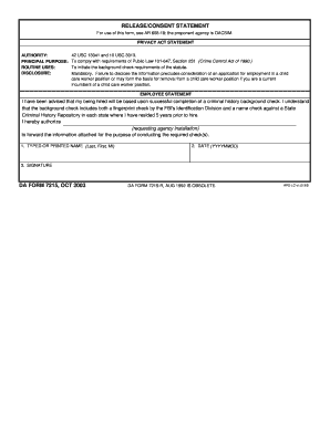 DA Form 7215 Consent Statement