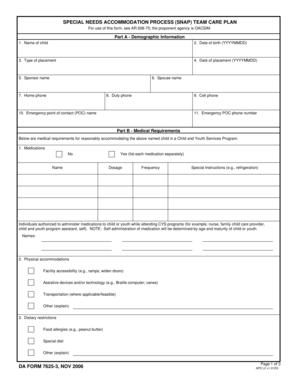 Special Needs Accommodation Process Team Care Plan