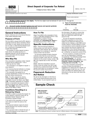 IRS Form 8050 Corporate Tax Refund Deposit