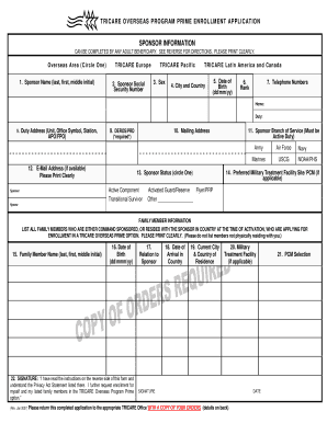 TRICARE Overseas Program Prime Enrollment Application
