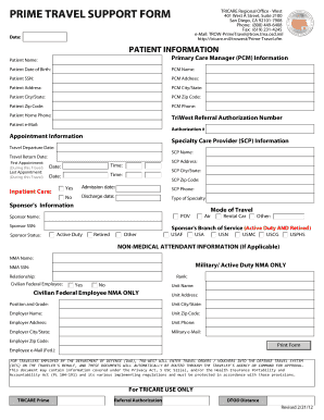 TRICARE Prime Travel Support Form