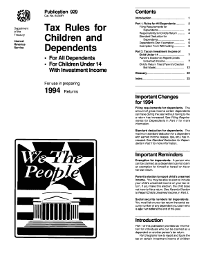 IRS Publication 929 Tax Rules for Dependents