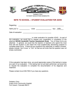 ADHD Student Evaluation Form