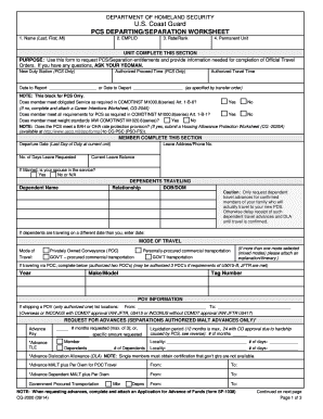 USCG PCS Departing/Separation Worksheet