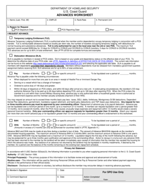 US Coast Guard Advance Worksheet