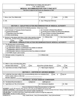 USCG Medical Recommendation for Flying Duty