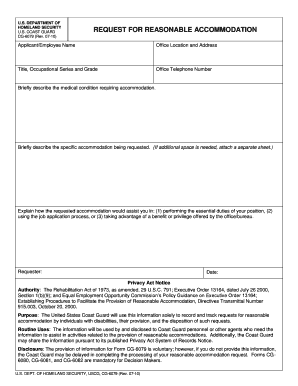 US Coast Guard Request for Reasonable Accommodation