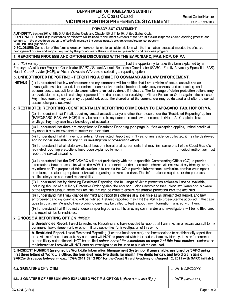 Fillable Online uscg CG6095.pdf. Victim Reporting Preference Statement ...