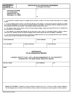 US Coast Guard Certificate of Continued Ownership
