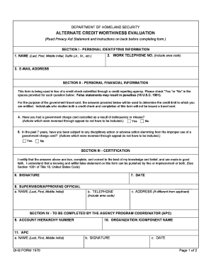 DHS Form 1570 Alternate Credit Worthiness Evaluation