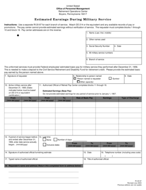 Estimated Earnings During Military Service Form