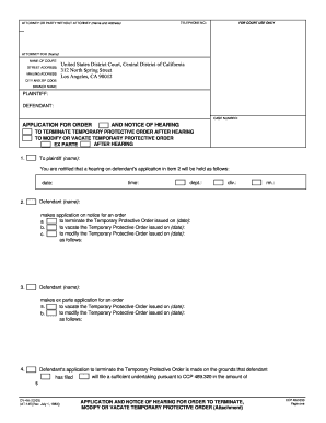 California Temporary Protective Order Modification Form