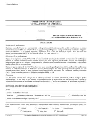 Notice of Change of Attorney Business or Contact Information