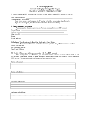 US Bankruptcy Court Change of Account Form