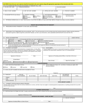 CJA Form 24 Authorization and Voucher for Payment of Transcript