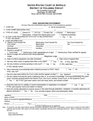 US Court of Appeals Civil Docketing Statement