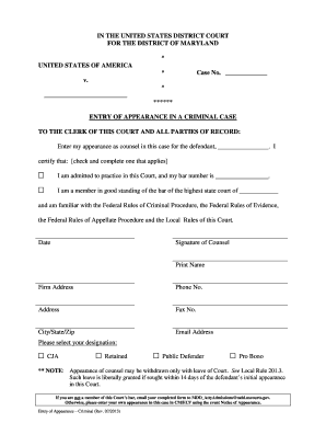 Entry of Appearance in Criminal Case