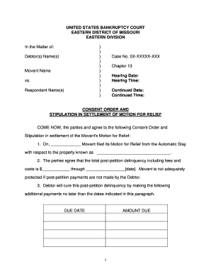 Consent Order and Stipulation in Settlement of Motion for Relief