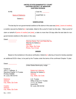 Chapter 13 Bankruptcy Verification Form