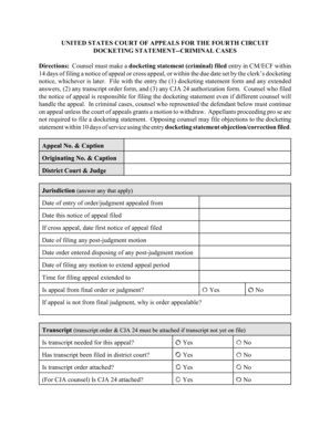 Criminal Case Docketing Statement