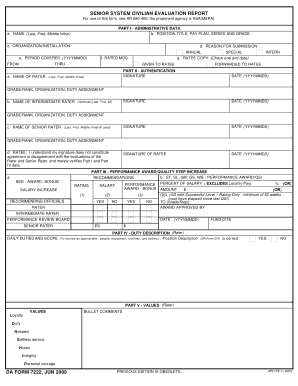 fillable online gordon army da form 7222 jun 2009 senior system army civilian evaluation form