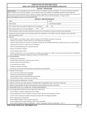 Fort Hood New Employee Orientation Checklist