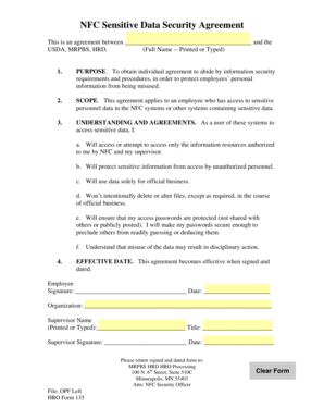 HRO Form 135 - NFC Sensitive Data Security Agreement - APHIS - aphis usda