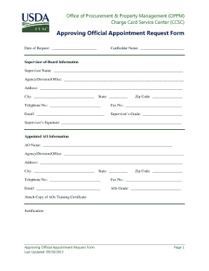 Approving Official Appointment Request Form - dm usda