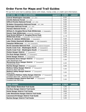 Order Form for Maps and Trail Guides