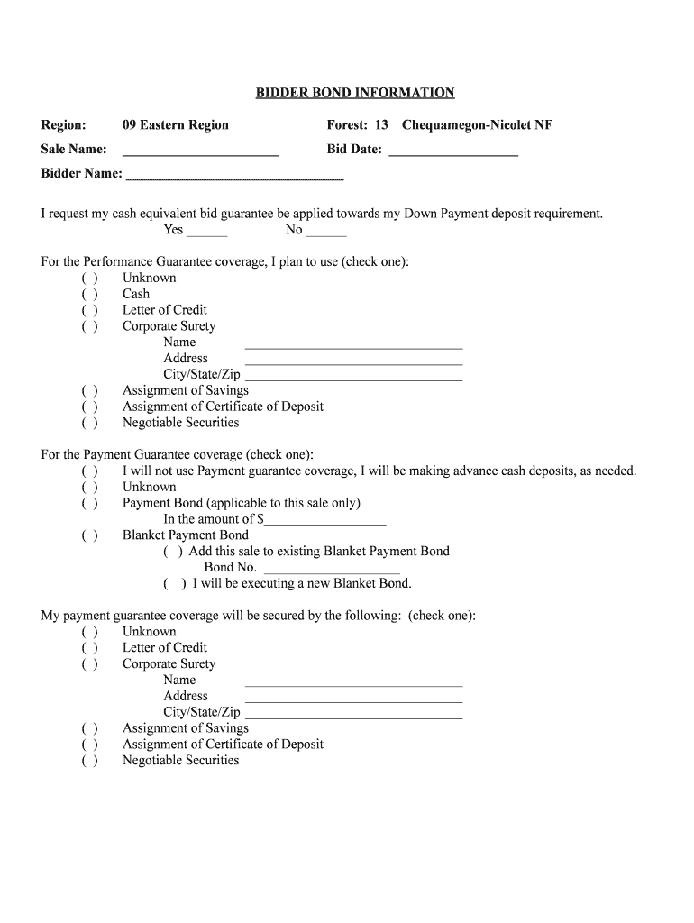 BIDDER BOND INFORMATION - USDA Forest Service - fs usda Preview on Page 1