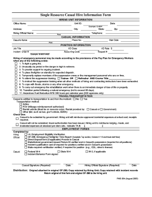 Single Resource Casual Hire Information Form