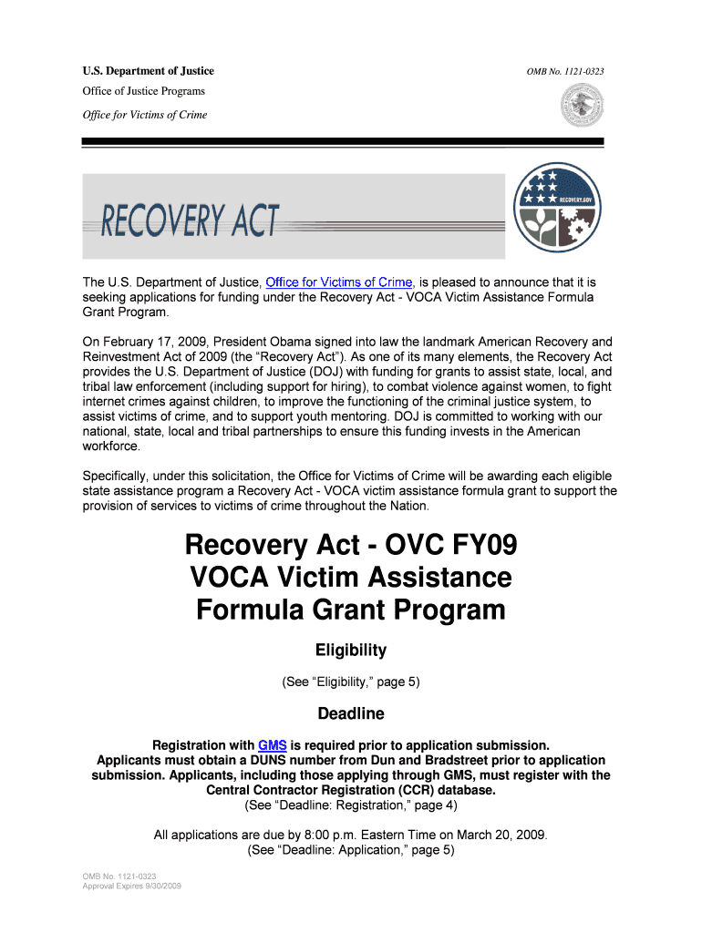 Recovery Act - OVC FY09 VOCA Victim Assistance Formula Grant - ojp usdoj Preview on Page 1