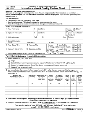 IRS Form 13614-C Tax Return Intake Sheet