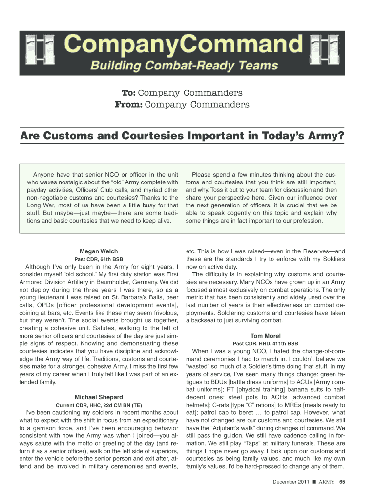 Are Customs and Courtesies Important in Todays Army Preview on Page 1