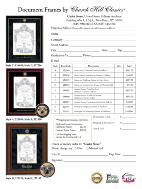 US Military Academy Diploma Frame Order Form