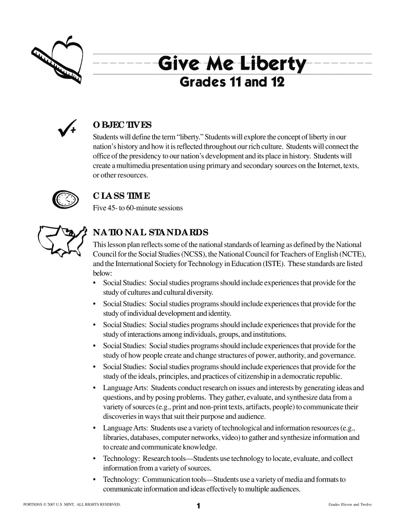 Give Me Liberty (grades 11 and 12) - The United States Mint Preview on Page 1