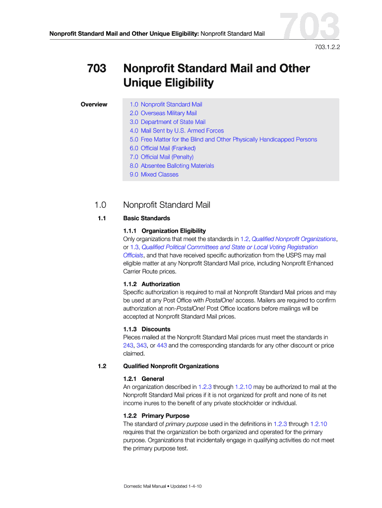 Nonprofit Standard Mail and Other Unique Eligibility Nonprofit Standard Mail Preview on Page 1