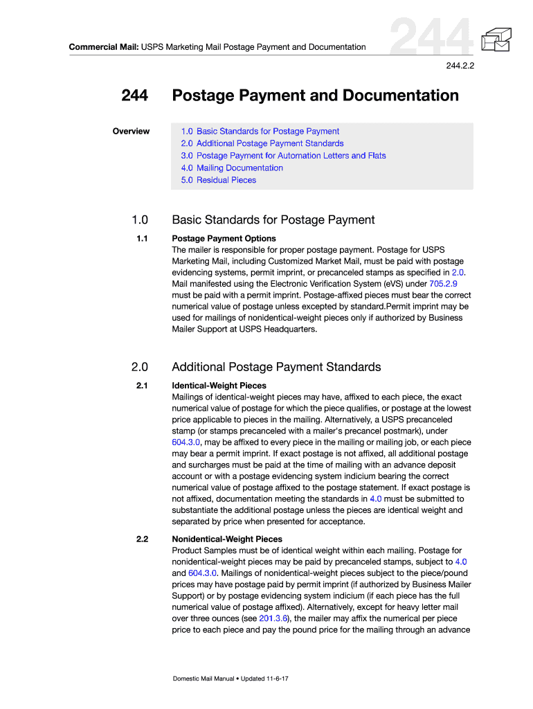 Commercial Mail: USPS Marketing Mail Postage Payment and Documentation Preview on Page 1