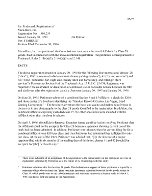 Fillable Online uspto Re Trademark Registration of - uspto Fax Email ...